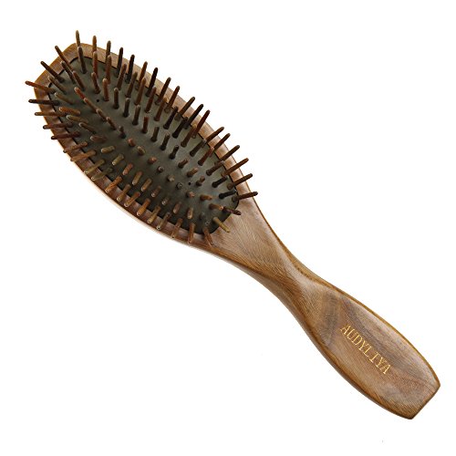AUDYLIYA No Static Natural Green Sandalwood Hair Brush - Detangling Massage Hair Comb - Wooden Bristle Cushioned Organic Hairbrush