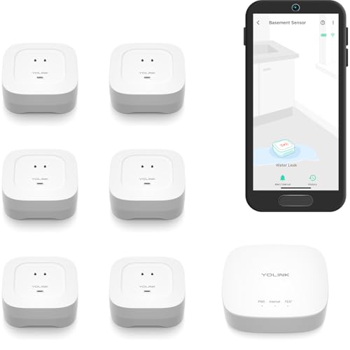 Image of YoLink Water Leak Starter Kit: Hub + 6 Leak Sensor 4 (105 dB Siren), LoRa Long-Range, App /SMS /Email Alerts, D2D Offline, 2 AAA Up to 5-Year Battery, Compatible with Alexa /IFTTT /Home Assistant
