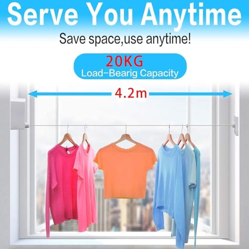 Image of Retractable Cloth line for Drying Clothes Indoor,Heavy Duty Double Cloth Drying Rope for Balcony,Wall Mounted Cloth Drying Stand Laundry Clothesline Adjustable Washing Line 13.8 Ft Wire (Large)