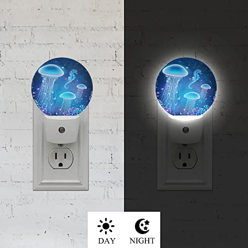Axayaz Jellyfish And Seahorse Plug In Night Light Fantasy Undersea World Animal With Blue Light Auto Led Lamp Energy Saving Round Lights For Boys Girls Men Women #TOP2