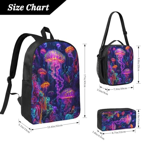 Abstract Neon Jellyfish Art Backpacks 3 Pcs Casual Multifunction Backpack with Fun Graphic Cartoon Print for Camping Touring2