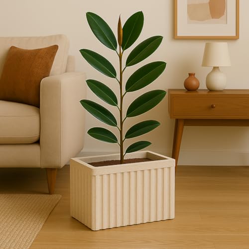 Image of Bigsmall Designed Plant Pots, Premium Durable Polymer Flower Pots for Indoor & Outdoor Plants - Lightweight, Stylish, and Weather-Resistant Garden Planters (Ripples- Sand Stone, 9 Inch)