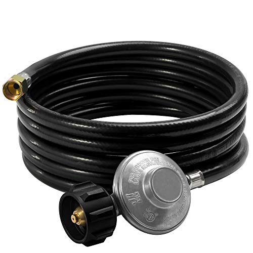 X Home 12 Feet Low Pressure Propane Regulator and Hose for QCC1 LPG Tank and LP Gas Grill, Heater, Fire Pit and More, 3/8 inch Female Flare Fitting, 11 w.c.