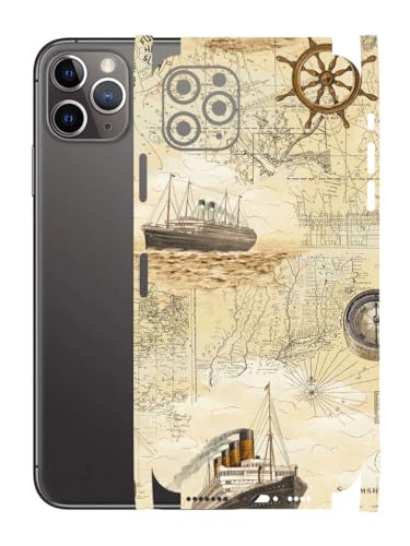 Image of AtOdds - Full Body Back Screen Guard Protector Film - Lamination Wrap Skin Sticker for iPhone 11 Pro Max | Scratchproof Matte Finish (Design - Pirate Map)