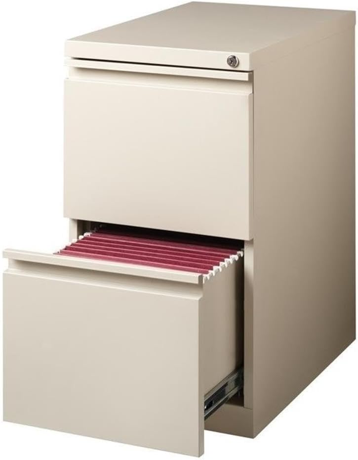 Hirsh Industries Scranton & Co 20" 2-Drawer Metal Mobile Pedestal Filing Cabinet, Beige Finish, 27.75" H, Hidden Casters, Letter-Size File Compatibility, Lockable, Commercial Grade Office Furniture