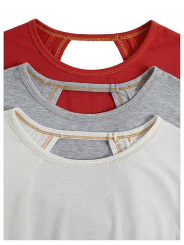 Image of RoseSeek Women's 3 Packs Open Back Tops T Shirt Criss Cross Cut Out Tee Short Sleeve Crewneck Summer Backless Tops