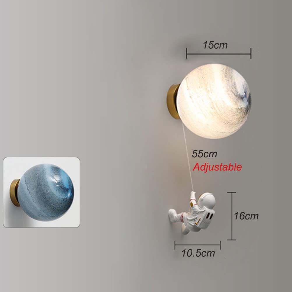 Chambre D'enfant LED Applique Murale Lune Lampe Murale Astronaute Tête De Lit Lumière, Montage Mural Rond Luminaire Dessin Animé Appliques Murales Pour Enfants Chambre Chevet Pépinière,Blanc