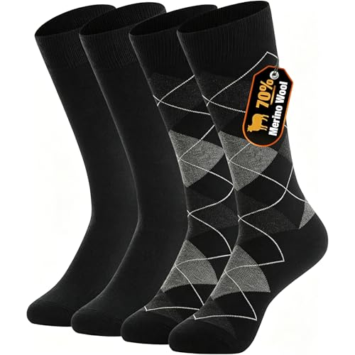 BISOUSOX 70% Merino Wool Socks for Men, Thin Breathable Crew Socks Size 9-12, Warm Dress Socks for Business, Daily Wear