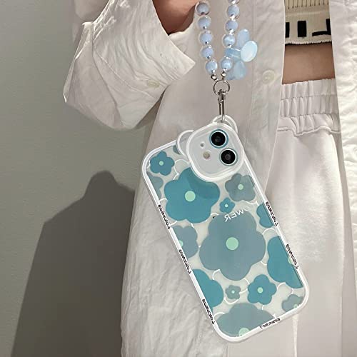 Nititop Compatible With Iphone 11 Case Clear Floral Bear Camera Lens Case With Lovely Flower Bracelet Chain For Women Girls, Soft Tpu Shockproof Protective Cover For Iphone 11-Blue #TOP1