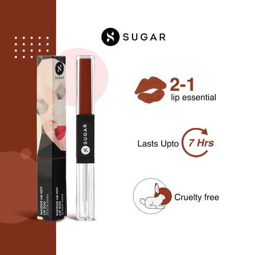 Image of SUGAR Cosmetics - Smudge Me Not - Lip Duo - 12 Don Fawn (Yellow Brown) - 3.5 ml - 2-in-1 Duo Liquid Lipstick with Matte Finish and Moisturizing Gloss