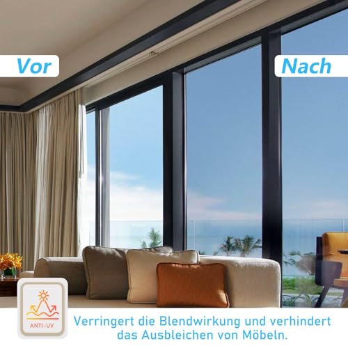 Cycbiki UV Schutzfolie Spiegelfolie Fenster Sichtschutz 100x200cm Hitzeschutzfolie Fenster Sonnenschutzfolie Fenster innen & außen Selbsthaftend Rückstandslose Fensterfolie für Ihre Haus/Büro Silber