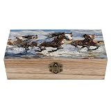 CASOWAT Horses Wooden Box - Rustic Decorative Organizer with Front Clasp for Jewelry, Crafts, Keepsakes, And Small Items