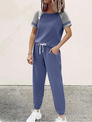 Ekouaer Lounge Sets for Women Two Piece Pajama Set Short Sleeve Crewneck Jogger Outfits and Sweatpants Tracksuit2