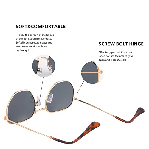 Image of Hipster Hexagonal Polarized Sunglasses Men Women Geometric Square Small Vintage Metal Frame Retro Shade Glasses