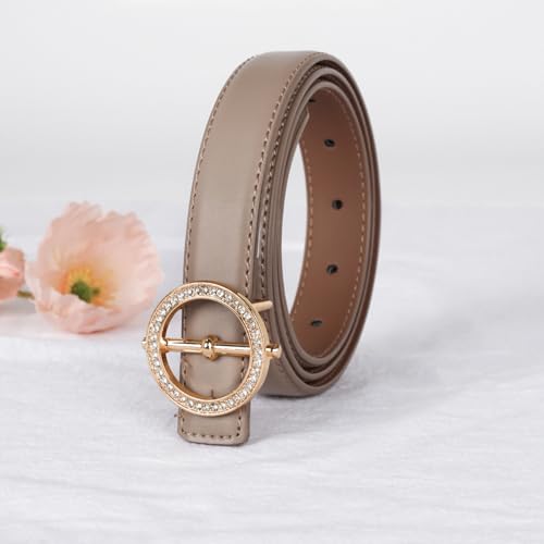 Image of Women's Fashion Classic Metal Buckle Leather Belt with Jeans Dress