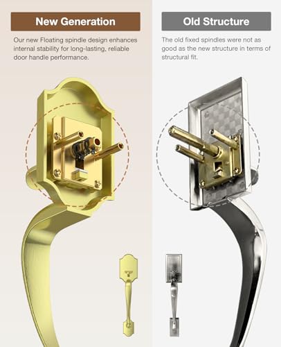 Image of Brightify Brushed Gold Front Door Lock Set, Keyed Entry Door Handle with Deadbolt for Home Security, Reversible Left /Right-Hand, Adjustable Latch, Fits 1-3 /8 inch to 1-3 /4 inch Door Thickness