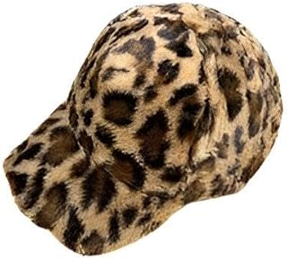 قبعة من الفرو الصناعي للنساء - قبعة بيسبول شتوية انيقة بطبعة جلد الفهد مع بطانة من الصوف للايام الباردة والمغامرات الخارجية