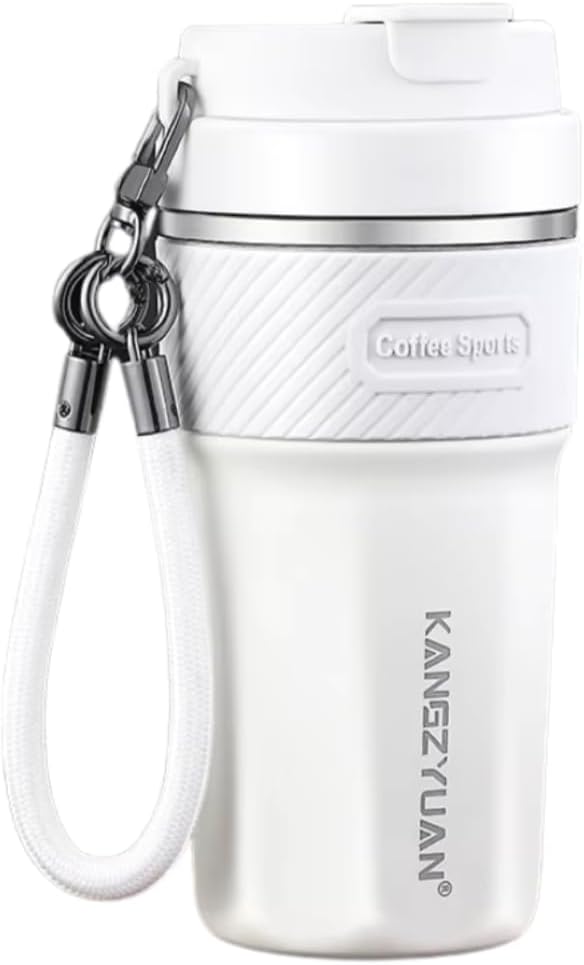 Premium 16oz Travel Coffee Mug SUS 316 Stainless Steel – Double Wall Vacuum Insulated Tumbler with Leak-Proof Lid, Keeps Drinks Hot 6H/Cold 12H, Fits Car Cup Holder, Reusable & BPA-Free-White