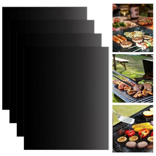 IKOPFLN Tappetino per barbecue, 4pcs tappetini per griglia in teflon antiaderente,carta forno riutilizzabile 40×33cm,per griglia a carbone, griglia elettronica