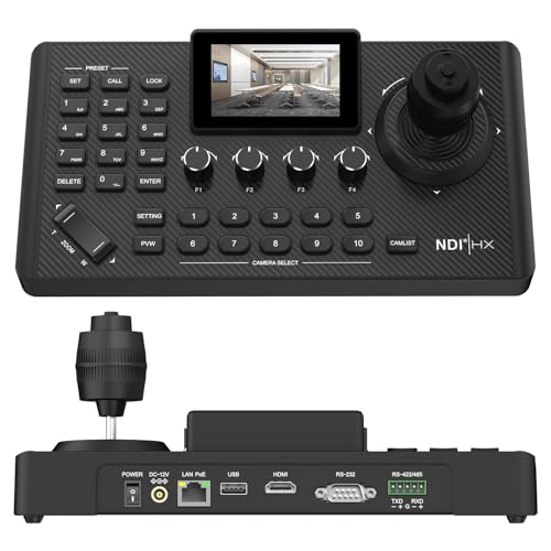 NDI PTZ Controller Camera Joystick Controller, PoE Network 4D HDMI PTZ Keyboard VISCA PELCO D/P RS232 RS485 for Video Conference Broadcast Church Live Streaming