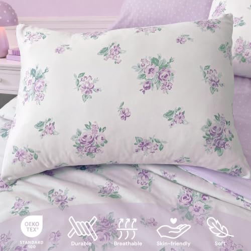 Image of Full Size Comforter Sets for Girls - 7 Pieces Purple Lavener Bed in a Bag | Floral Full Bedding Set, Soft Lightweight Cute Comforter with Printed Sheets, Pillowcases & Shams for All Seasons