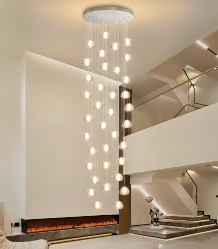 Image of 36 Light 216'' Long Large Crystal Chandeliers LED Chandeliers for High Ceiling Handing Light Fixture for Entrance Hallway Foyer Staircase Lobby Silver