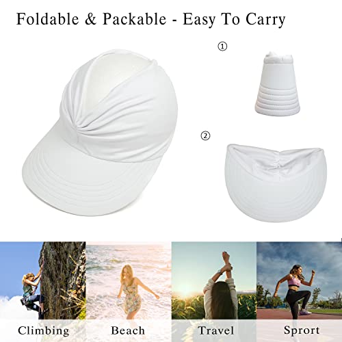 Mukeyo Womens Sun Visor Hats Wide Brim Uv Protection Summer Visors Packable Ponytail Beach Cap For Sport Travel White #TOP4