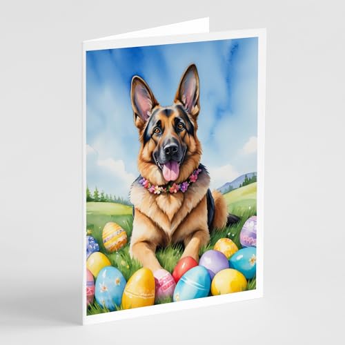 Caroline's Treasures DAC5045GCA7P German Shepherd Easter Egg Hunt Greeting Cards Pack of 8 Blank Cards with Envelopes Whimsical A7 Size 5x7 Blank Note Cards