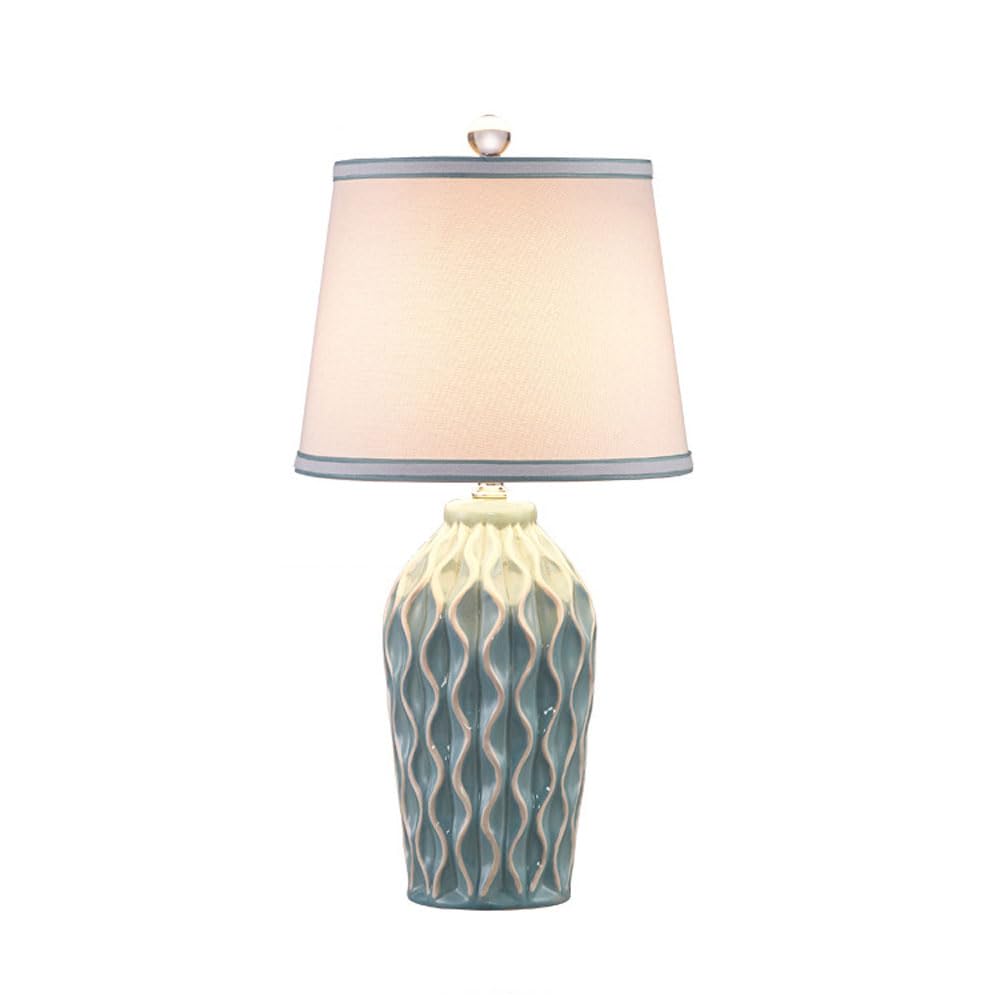 SGKOMN Ceramic Table Lamp 19.7" Nightstand Lamp With White Drum Lamp Shade | Modern Bedside Lamp For Bedrooms & Living Room-A