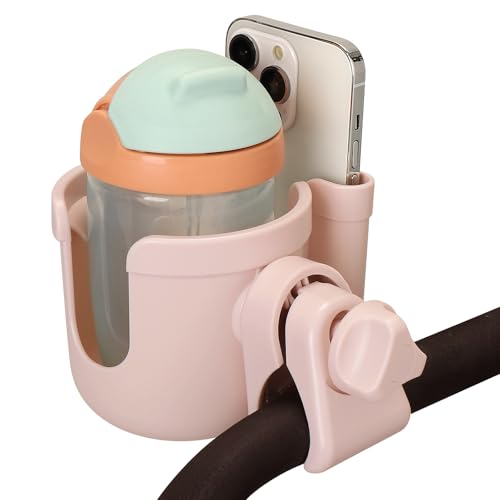 Image of Accmor Stroller Cup Holder with Phone Holder, Bike Cup Holder, Universal Cup Holder for Uppababy Nuna Doona Strollers, 2-in-1 Cup Holder for Walker, Wheelchair, Scooter