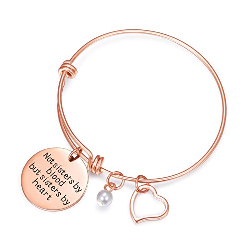 Sunflower Jewellery Charm Bracelet Adjustable Bangle Gift For Women Girl Sister Mother Friends (Rose Gold Not Sisters By Blood But Sisters By Heart Bracelet)