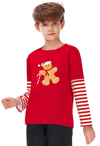 Image of Remimi Unisex Kids Christmas Long Sleeve Shirt Xmas Print Stripe Shirts 2-12 Years