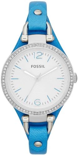 Fossil Georgia Silver Dial Blue Leather 
