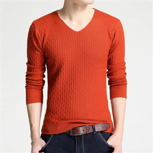 Mens V Neck Sweater Solid Color Long Sleeve Slim Fit Pullover Fall Winter Business Knitting Sweater4