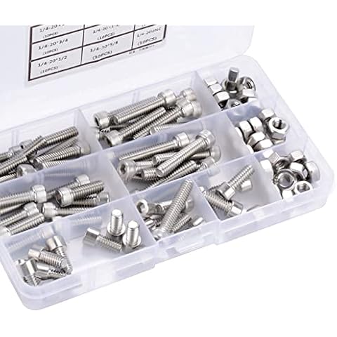 90pcs UNC Stainless Steel Hex Socket Cap Head Machine Screws Precise Bolts & Nuts Assortment Kit 1/4-20| Multiple Sizes Cover