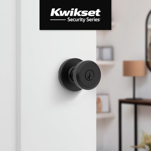 Image of Kwikset Maven Door Knob with Lock, Key and SmartKey, Matte Black 4-Pack