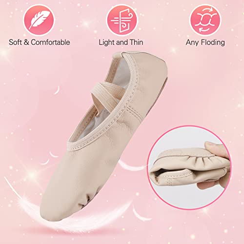 Ballet Shoes for Girls,Soft Leather Ballet Slippers No-Tie Dance Shoes for Toddler Girls/Little/Big Kids4