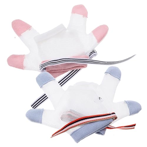 FRCOLOR Thumb Sucking Stop Gloves for Infants 2 Pairs of Breathable Finger Protective Gloves for Preventing Finger Sucking and Nail Biting Soft Food-Grade Silicone