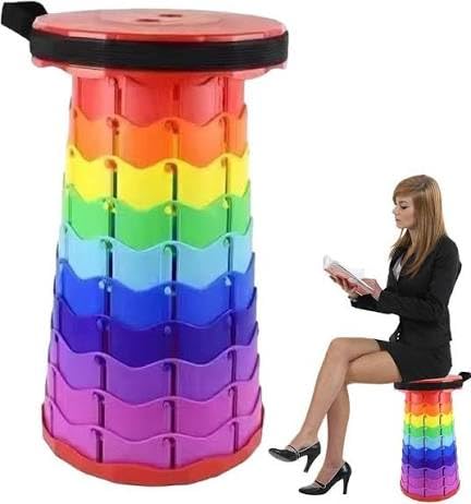 Image of Collapsible Stool, Rainbow Multicolour, Portable Folding Seat with Carry Strap, for Camping, Outdoor Use