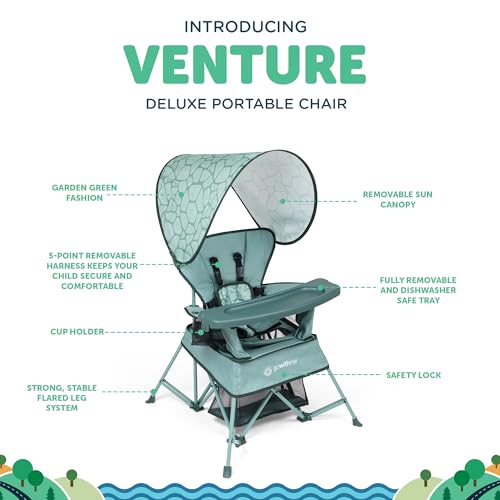 Image of Baby Delight Go with Me Venture Portable Chair | Indoor and Outdoor | Sun Canopy | 3 Child Growth Stages | Garden Green
