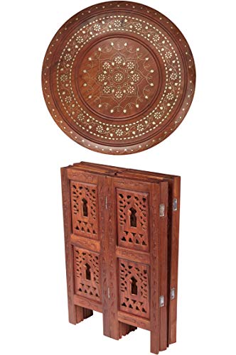 Marokkanischer Tisch Beistelltisch aus Holz Caglanur Braun ø 45cm groß rund | Orientalischer runder Hocker Blumenhocker… – Bild 7