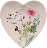 Pavilion - Aunts - Ceramic Heart-Shaped Keepsake Dish, Watercolor Floral Design, Mothers Day Gift, Cool Gifts for an Aunt, Trinket Dish, Ring Holder, Jewelry Dish, 1 Count, 4.5 inches Overall in Size