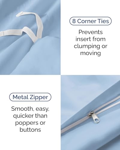 Image of Duvet Cover Twin /Twin XL Size Set - Extra Soft Twin /Twin XL Duvet Cover 68 inch x 90 inch with 1 Pillow Sham for Women, Men, Kids & Teens - Comfy, Easy-Care & Fade Free w / Zipper Closures & Ties (Sky Blue)