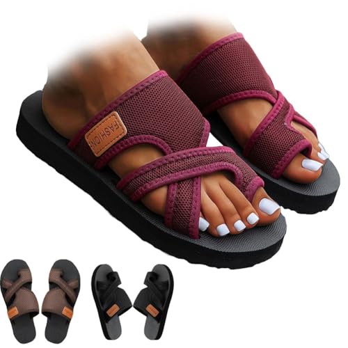 Brahusd Breathable Mesh Slide Sandals for Women 2024, Brahusd Sandals Breathable Mesh Slide, Comfortable Orthopedic Slippers, Lightweight Arch Support Shoes(Purple,9/41)