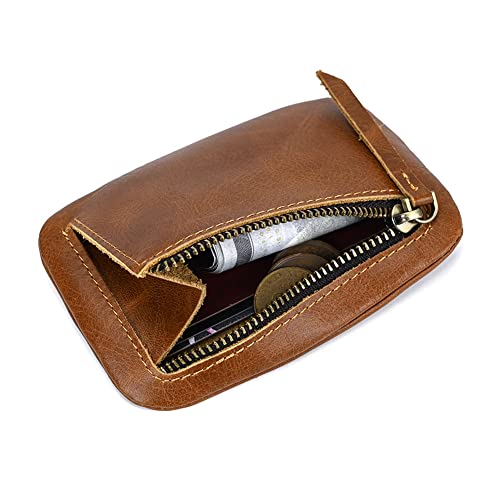 1 Pcs Leather Zipper Coin Purse Wallet, Coin Organizer, Change Holder,Card Case, Leather Zipper Storage Bag for Men (Brown)4