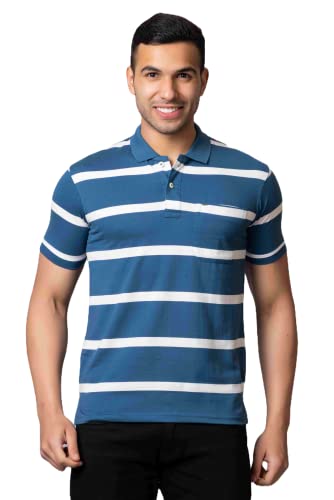 Image of PRORIDERS Half Sleeve Cotton Blend Fabric Collared Regular Fit Men's Polo Striper Tshirt with Pocket for Casual wear