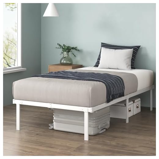 Zinus Caleb Cadre de lit 90x190 cm - Hauteur 36 cm avec Rangement sous Le lit - Cadre en Acier Pliable – Blanche