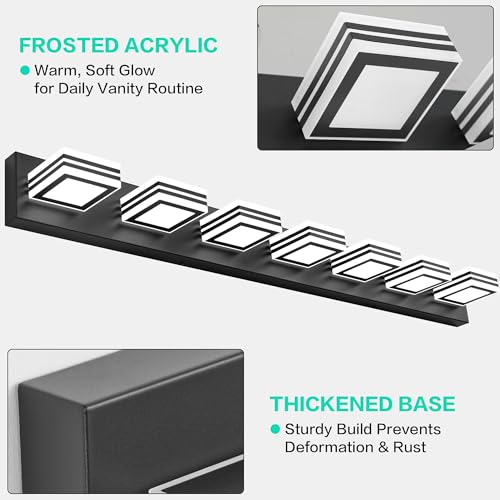 Image of SOLFART LED Modern Vanity Lights Fixtures: 7 Lights Acrylic Matte Black Modern Bathroom Wall Light Over Mirror 46inch