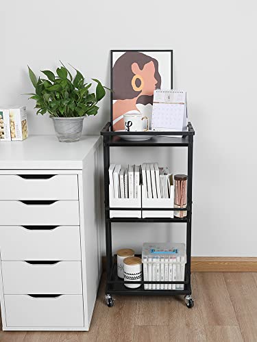 Xyzlvsi 3-Tier Rolling Serving Bar Cart, Wood And Metal Kitchen Island Storage Cart With Wheels, Multifunction Utility Cart Storage Rack For Home, Kitchen, Bar, Dinning Room, Living Room (Black) #TOP7