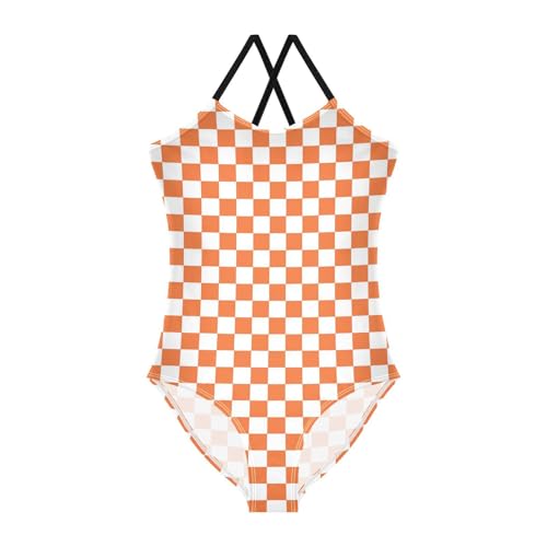 Image of Black and White Chess Girls One Piece Swimsuits Board Marble Tile Sport Halter Swimwear Beach Bathing Suit 3T